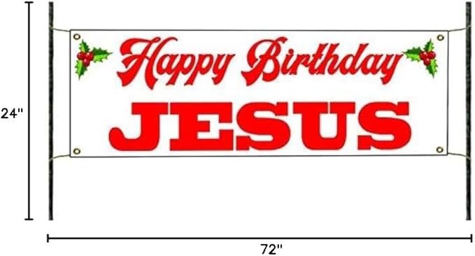 Happy Birthday Jesus Christmas Holiday Party Decor Unique Novelty Outdoor Christmas Decorations Vinyl Banner Sign 24" x 72"