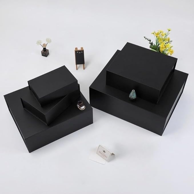 5 Pack Extra Large Black Gift Box 20x16x7 inch Luxury Groomsman Box for Presents with Magnetic Closure Lid Collapsible,Birthday,Christmas,Contains Card, Ribbon,Tissue Paper,Shredded Paper Filler
