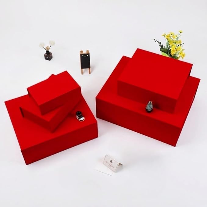 UoeRing 2 Pack Extra Large Red Gift Box 17x14.5x6 inch Luxury Gift Box for Presents with Magnetic Closure Lid Collapsible,Birthday,Christmas,Contains Card, Ribbon,Tissue Paper,Shredded Paper Filler