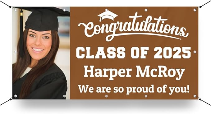 Personalized Graduation Photo Vinyl Banner Sign - Class of 2025 Custom Photo and Name - Milweb1 - Brown - 5'x10'