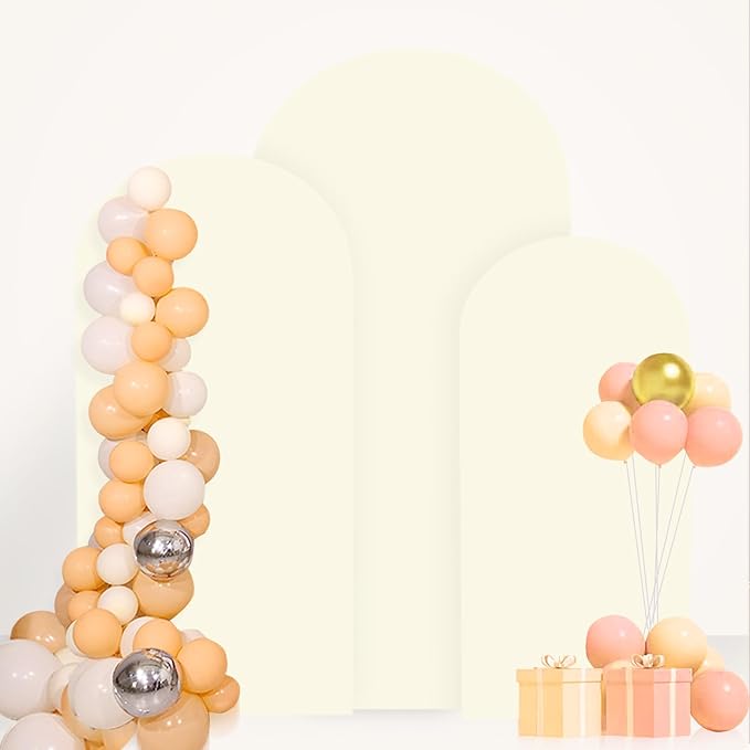 Ivory Wedding Arch Cover Set of 3 Arch Spandex Covers 5FT 6FT 7FT Baby Shower Chiara Arch Backdrop Stand Cover Round Top Stretchy Backdrop Arched Stand Covers for Parties Ornaments