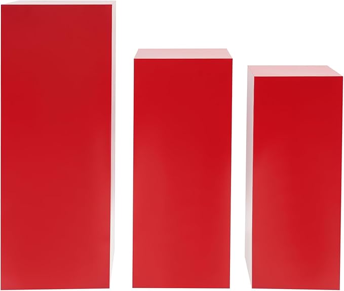White Round Cylinder Pedestal Stands Display,3Pcs Cylinder Pedestal Stands,Dessert Table Pillars for Party Birthday (Red 3pcs)
