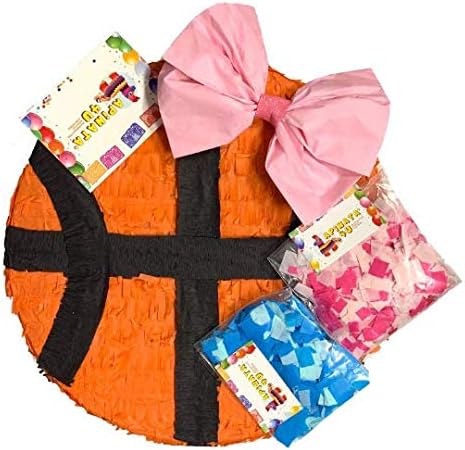 APINATA4U 2-D Baskets or Bows Gender Reveal Piñata with Pink & Blue Confetti Included Basketball Gender Reveal Party Supplies
