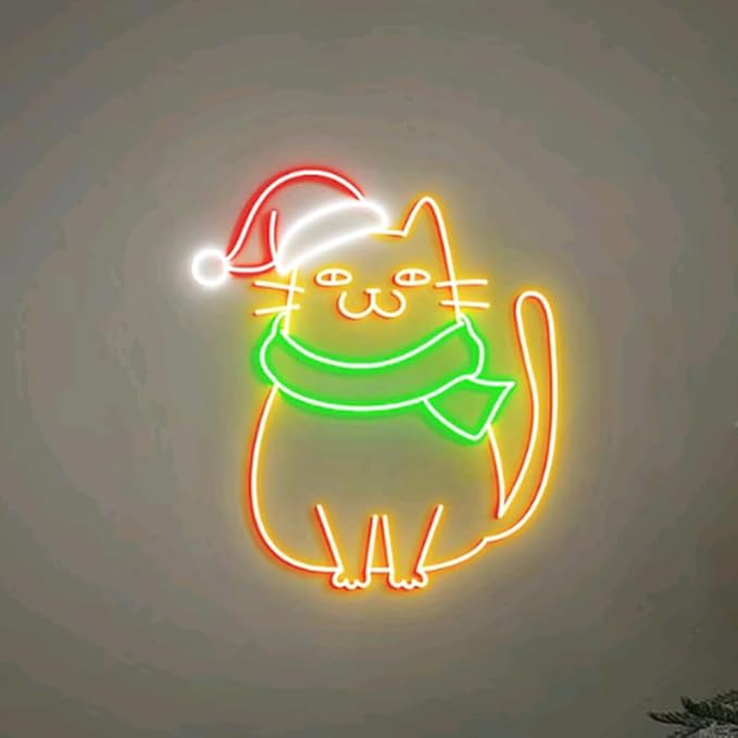 Meowy Christmas Neon Sign, Christmas Cat Home Decor, Cute Cat for Christmas Home Decor, Christmas Gift for Cat Lovers, Meowy Cat Gift Size:H16xW13inches