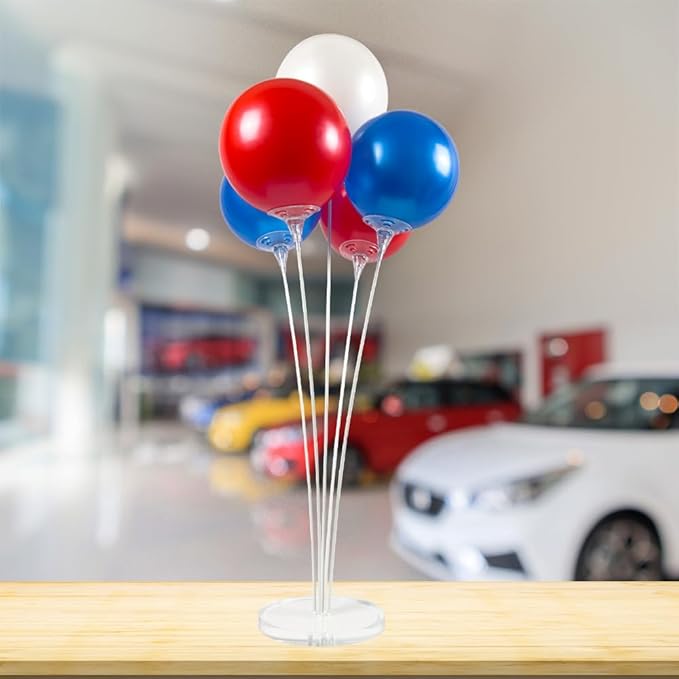 Reusable Balloon Tabletop Kit - Helium-Free Vinyl Bouquets - Lasting Inflation - Includes 5 Balloons, Stems & Acrylic Base, for Business, Schools & Events (Patriotic Combo)
