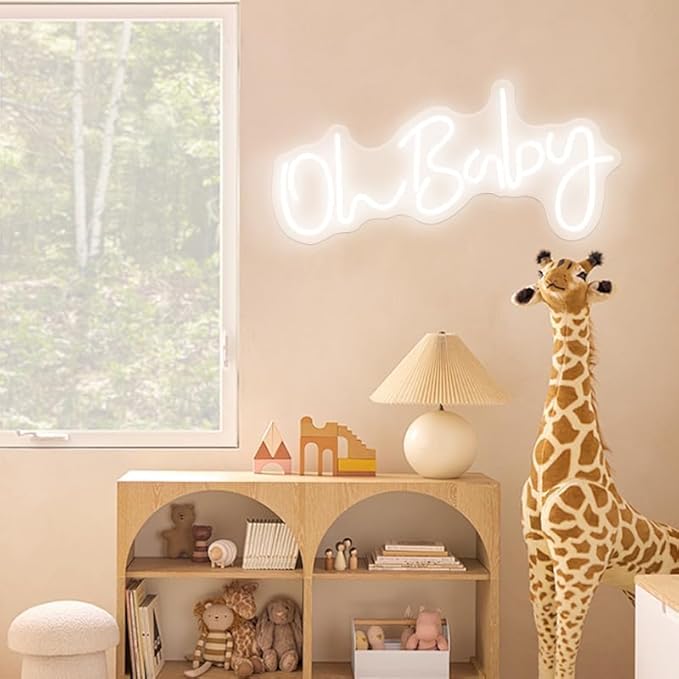Oh Baby Neon Sign for Backdrop Wall Decor LED Neon Lights for Baby Shower Decorations Boy and Girl Baby Room Decor LED Light Up Sign for Party Decorations Photo Prop USB 21.7x10 Inch (white)