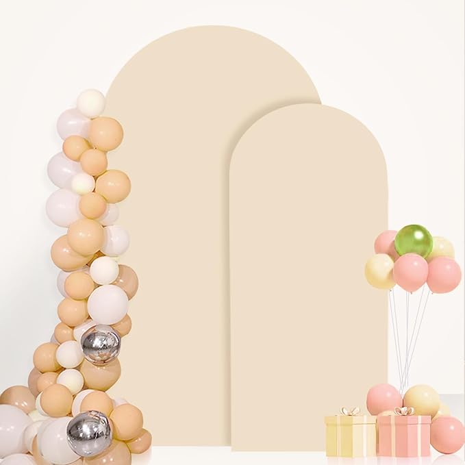 Beige Spandex Arch Cover Set of 2 Arch Covers Stretchy Backdrop Chiara Wall Arch Stand Cover 6FT 7.2FT Round Top Backdrop Cover for Arched Stand Wedding Covering for Balloon Party Ornaments