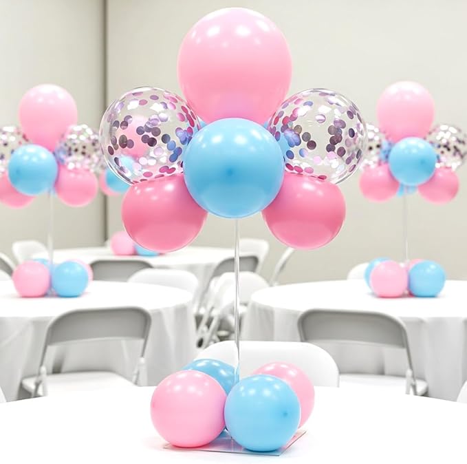 Reusable Acrylic Balloon Stand Kit – Heavy Duty Tabletop Display with Sticks and Base, Ballon Stands for Centerpieces, Centerpiece Table Decorations for Parties (12 Pack 16 inch)