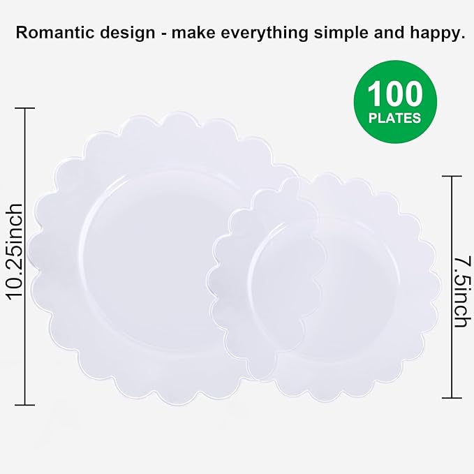 supernal 100pcs Clear Plastic Plates,Disposable Plastic Plates Heavy Duty,Premium Plate,Includes 50 Clear Dinner &50 Dessert Plate,for Party,Wedding,Brial Shower