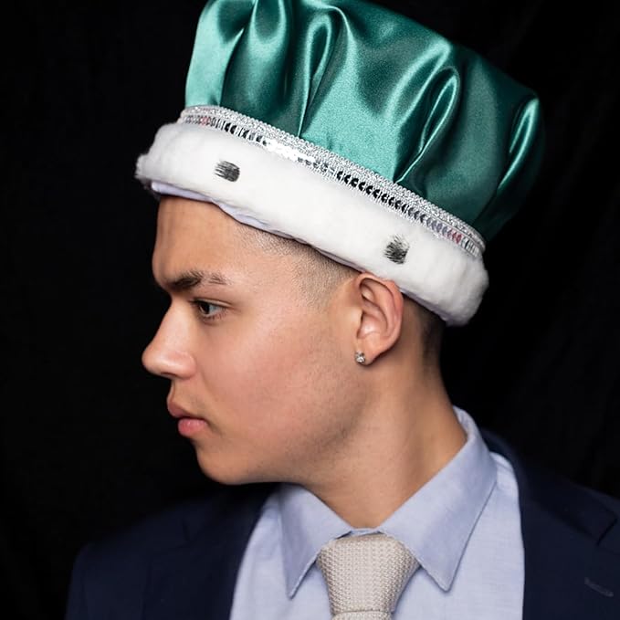 Anderson's Satin Crown with Silver Trim and Faux Fur, King Crown For Prom, Homecoming, Royalty, Mardi Gras, Birthday, Party