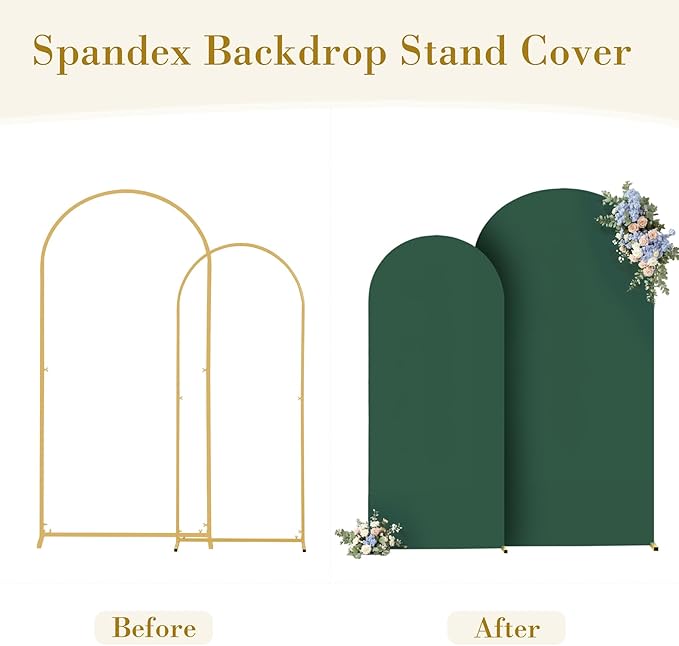 Hunter Green Arch Backdrop Cover Set of 2 Spandex 7.2 and 6ft Arch Covers Stretchy Backdrop Birthday Party Arch Stand Covers for Baby Shower Wedding Bridal Shower Banquet Photo Background Decorations