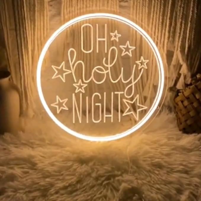 Oh Holy Night Christmas Decor,Christmas Neon Sign Custom,Kids Room Christmas Sign,Baby Room Decor,Chrismtas Gifts for Kids,USB Night Light Size:16inches