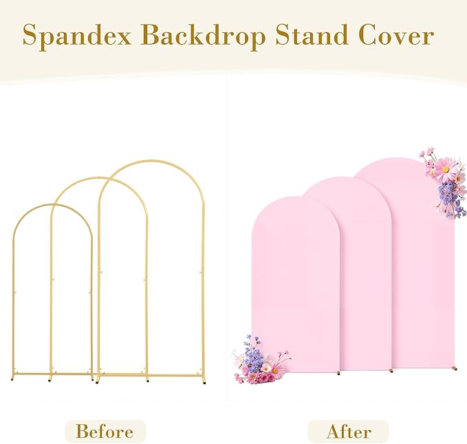 Pale Pink Arch Cover 3 Set - 4FT, 5FT, 6FT Arch Backdrop Cover Spandex Fitted Baby Shower Arch Stand Covers for Girls Birthday Party Wedding Bridal Shower Ceremony Banquet Photo Background Decorations