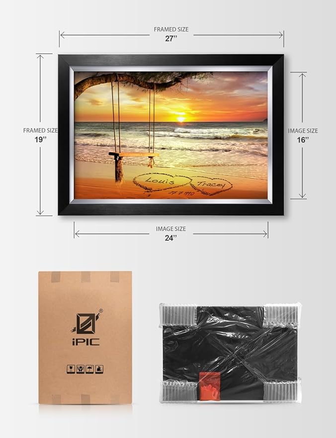 IPIC - "Eternal Love Personalized Framed Wall Art, Custom Beach Sunset Scene with Names and Date in Sand, A Personalized Gift for Couple, Wedding, or Anniversary, Coastal Home Decor