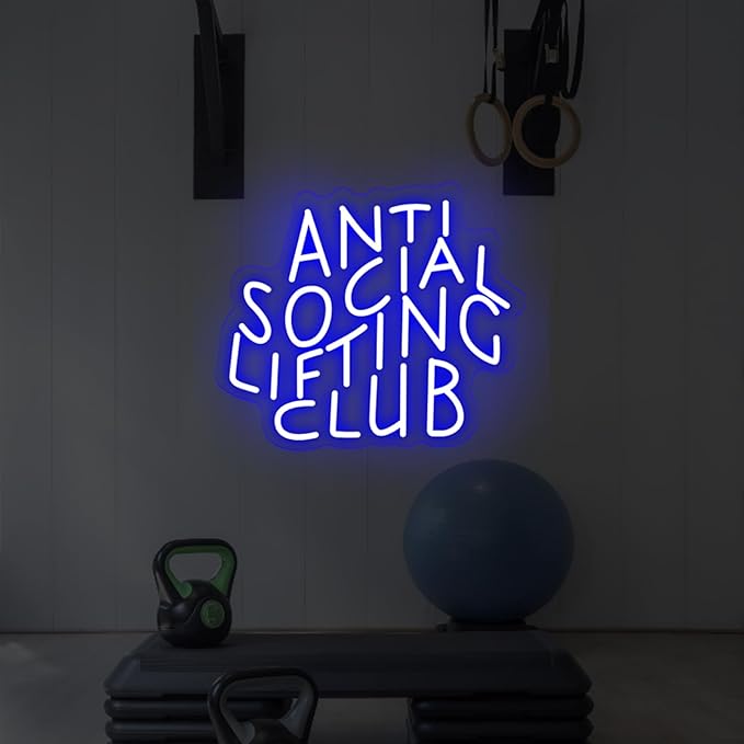 Anti Social Lifting Club, Neon Light Signs, Weight Lifting Sign, Workout Gym Wall Decoar, Home Gym Sign, 14.6"x12.6"
