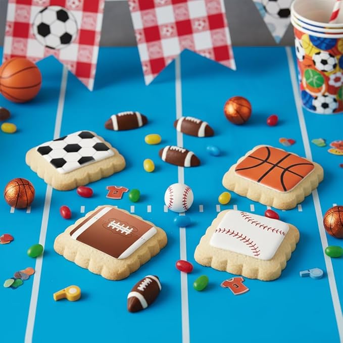 Sports themed Cookies Individually Wrapped Theme Candy Party Favors 24 Pack Bulk for Kids Game League Birthday Party Soccer Football Basketball Baseball Decorated Sugar