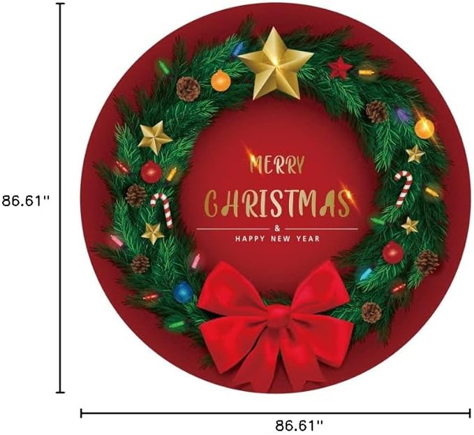 YongFoto 7x7ft Merry Christmas Round Backdrop Cover Green Exquisite Christmas Ring Red Bowknot Circle Background for Photography Happy New Year Eve Party Xmas Santa Party Festival Baby Shower