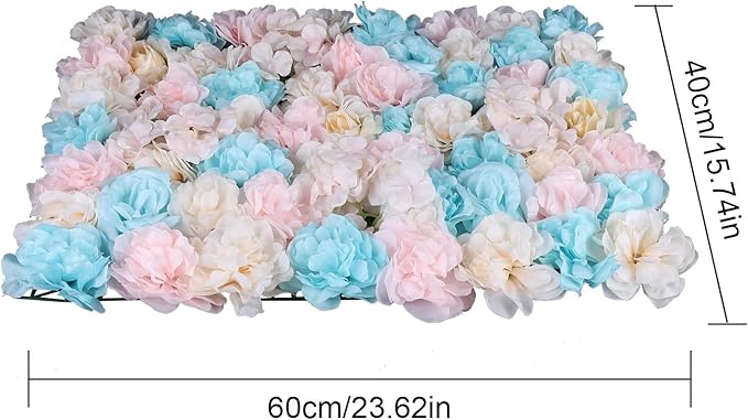 12 Pcs Artificial Flowers Decoration, Floral Background Walls Artificial Flowers Wall Panels, 23.62" X 15.74" Silk Rose Rayon Flower Wall Mat Backdrop for Wedding Party Event Decor