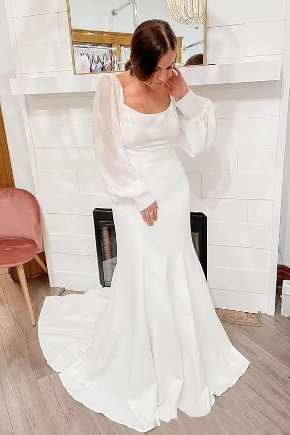 Boho Lace Wedding Dresses for Bride 2026 Tulle Long Sleeve Wedding Dress Ball Gowns Satin Mermaid Bridal Gown