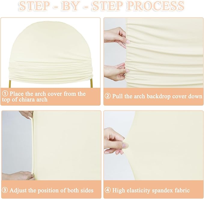 Ivory Wedding Arch Cover Set of 2 (6ft 7.2ft) Arch Backdrop Covers Spandex Fitted Wedding Arch Stand Cover Balloon Arch Cover Round Top Arch Backdrop Cover for Baby Party Birthday Banquet Shower Deco