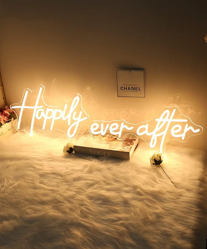Happily Ever After Neon Sign Large, 38.4 Inch Neon Light Sign Art Decorative with Dimmer for Engagement,Birthday,Wedding,Gift for Girl,Home Wall Decor,Living Room Decor