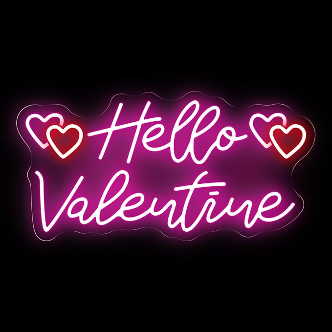 Hello Valentine Neon Sign for Wall Decor, Sweet Pink Heart LED Neon Light for Valentine’s Day Decorations, Neon Wall Art for Bedroom, Living Room & Romantic Date Night Decor 16.5"x8.5"