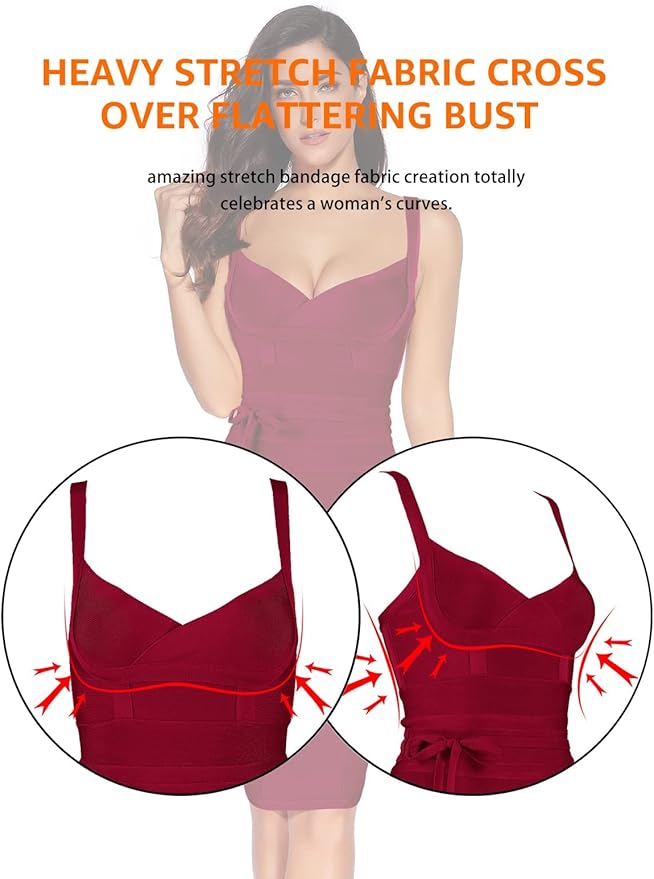 meilun Womens Rayon Belt Detail Bandage Bodycon Party Dress