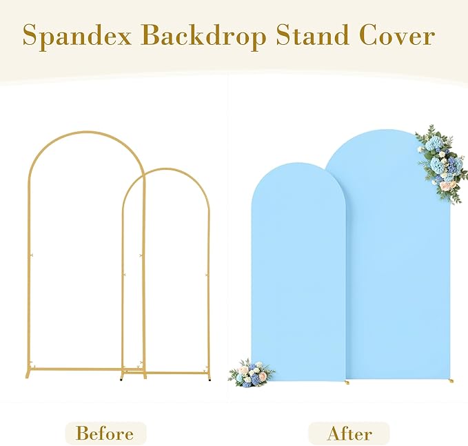 Baby Blue Photo Arch Backdrop Cover Set of 2 for Baby Shower Party 7.2ft and 6ft Arch Covers Stretchy Backdrop Spandex Arch Stand Covers for Boys Birthday Bridal Shower Ceremony Banquet Background