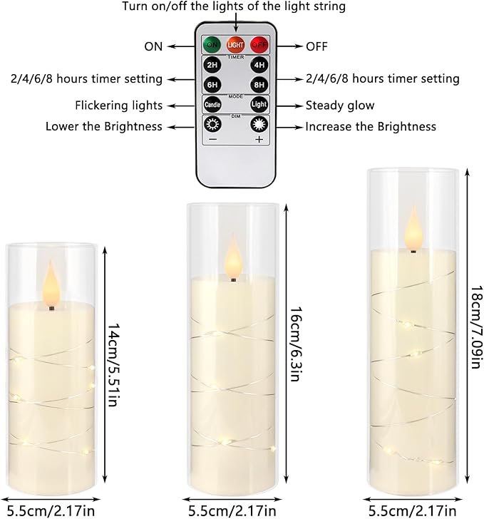 Flickering Flameless Candles Battery Operated with Remote,Led Pillar Candles with Realistic Moving Wick Candles for Halloween,Christmas,Home Decor Pack of 12 (D2.2 xH 5" 6" 7")(Ivory)