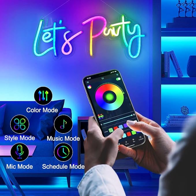 JXIN Colorful Lets Party Neon Sign for Wall Decor, Let's Party Sign for Birthday Wedding Party, Color Changing Light with Remote, Music Sync, Timing & APP Control, Gifts for Loved Ones, 23"x10"