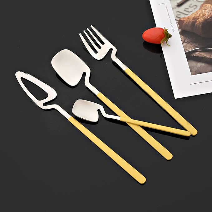 JASHII Flatware Set 32-piece Silverware Set Matte Finished Cutlery Set Service for 8 Include Knife/Fork/Spoon/Coffee spoon Dishwasher Safe (Yellow Silver)