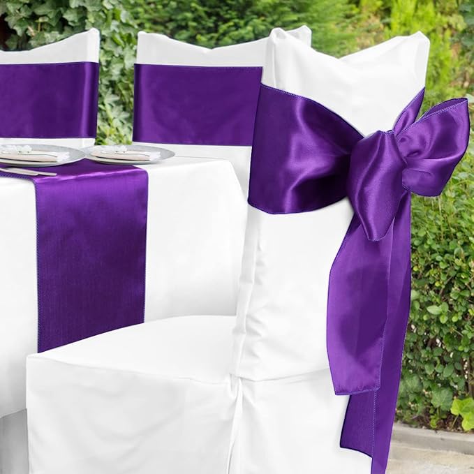 Babenest Satin Chair Sashes Ties Upgraded 50 pcs Chair Ribbons Bows for Wedding Banquet Party Christmas Baby Shower Events Decoration (Purple)