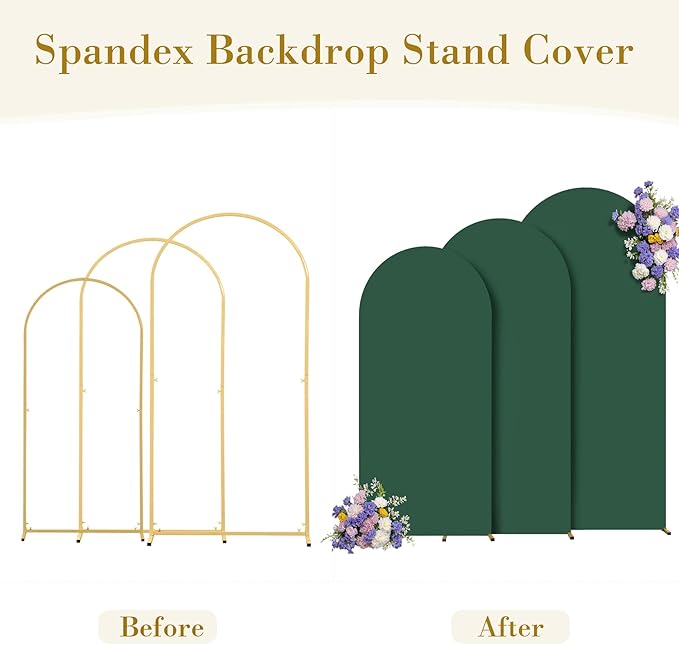 Hunter Green Arch Cover 3 Set - 6.6FT, 7.2FT, 8FT Hunter Green Arch Backdrop Cover Spandex Wedding Arch Stand Covers for Birthday Party Baby Shower Wedding Bridal Shower Photo Background Decorations