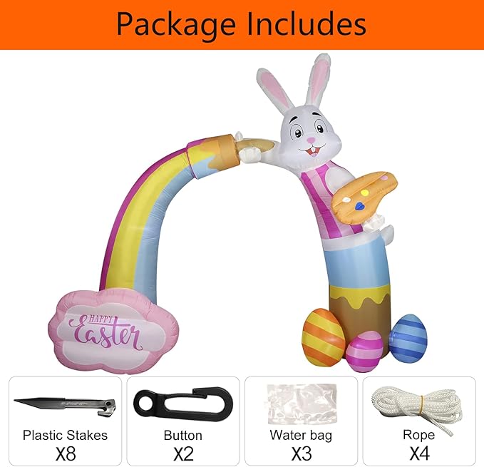 Domkom 12FT Long Huge Easter Inflatable Bunny Archway Outdoor Decorations,Build-in LED Lights Blow Up Yard Decoration, for Easter Yard Lawn Décor