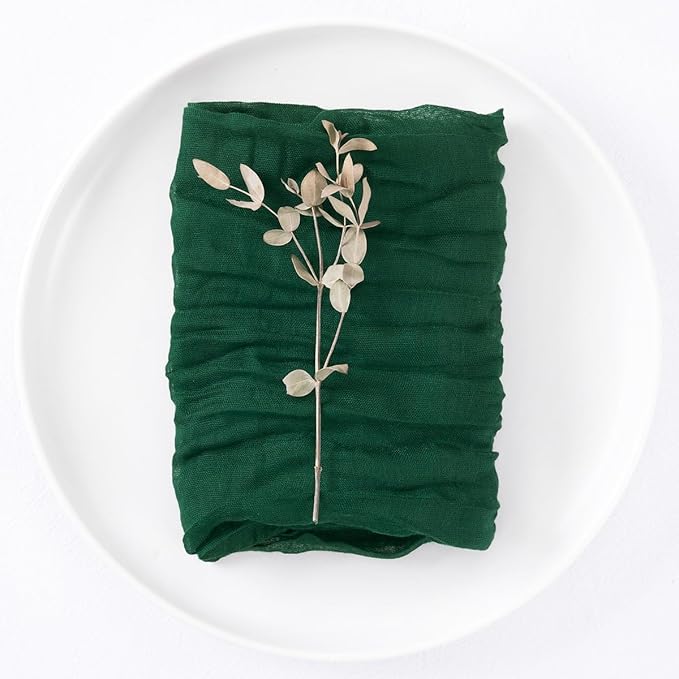 100 Pack Emerald Green Cheesecloth Napkins Spring Cloth Napkins Set of 100 Dinner Napkins Bulk 21x21 Inches for Wedding Bridal Shower Baby Shower Valentine's Day