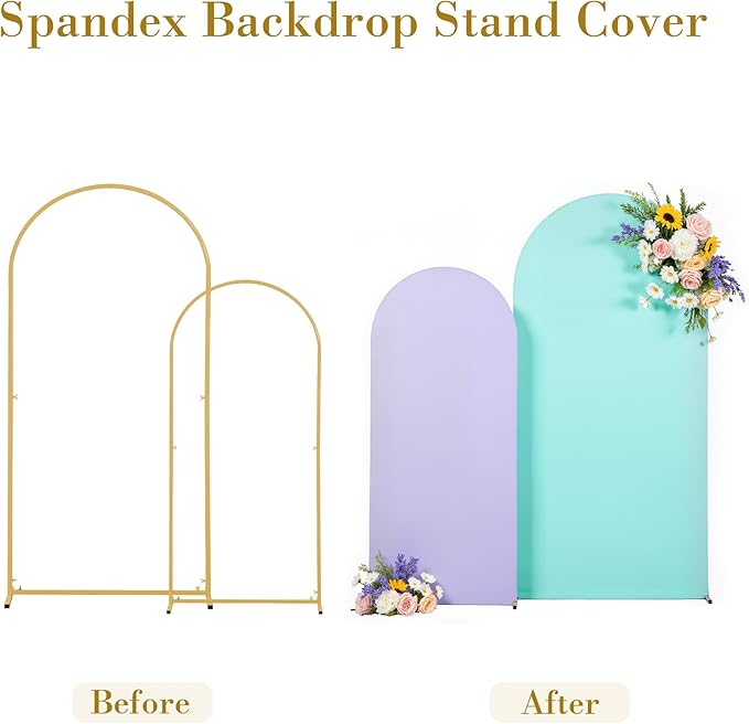 Blue and Purple Photo Arch Backdrop Cover Set of 2-7.2ft and 6ft Arch Covers Stretchy Backdrop Spandex Mermaid Theme Arch Stand Covers for Girls Birthday Party Wedding Banquet Background Decorations