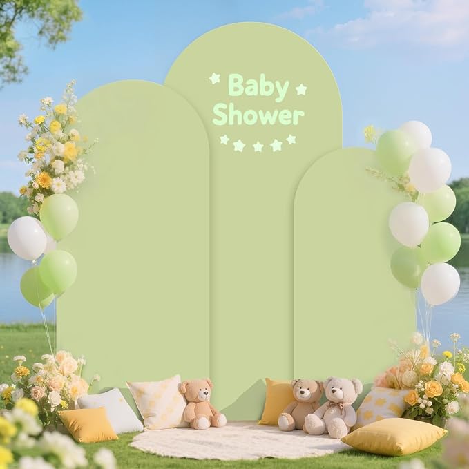 Arch Backdrop Stand and Cover Set 7.2FT, 6.6FT, 6FT Metal Backdrop Stand with Sage Green Cover Set of 3 Party Arch Stand Backdrops Covers for Wedding Ceremony Birthday Party Baby Shower Decor