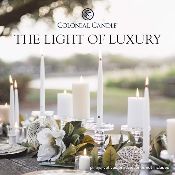 Colonial Candle Unscented Taper Candle, Classic Collection, Coastal Blue, 8 in, Pack of 12 - Up to 6 Hours Burn