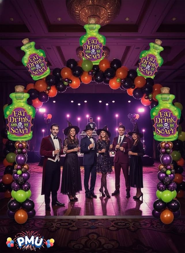 PMU 10 Pc Halloween Party Decoration Accessory 40 Inch "Eat Drink And Be Scary" Design Mylar-Foil Balloon