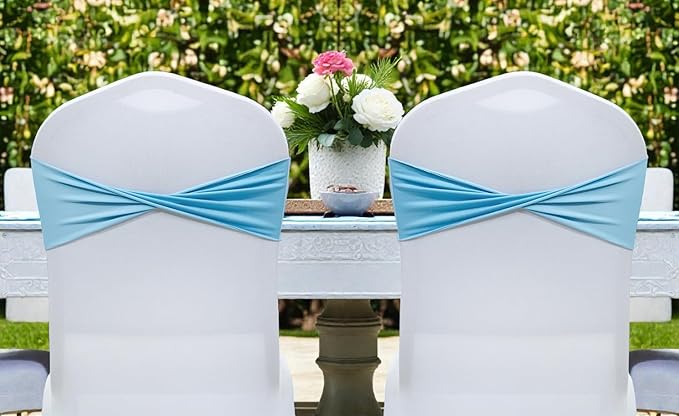 VDS Pack of 125 PCS | Blue | Spandex Chair Sashes Bows Without Buckle | Stretch Elastic Banquet Universal Folding Chair Band Tie with for Wedding Party Conference Celebration Event Decoration