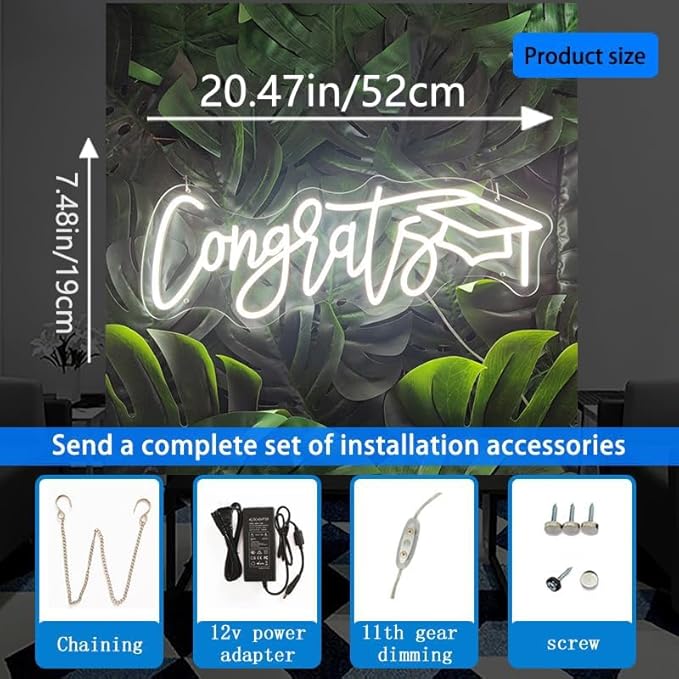 Congrats Grad Neon Sign Congrats Neon Signs for Wall Decor, Congrats Grad Sign Congratulations Sign Congrats Grad Led Sign for Backdrop Congratulations Backdrop Graduation