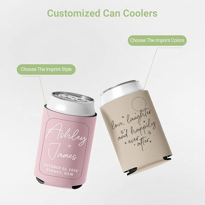 50 pcs Personalized Can Sleeves for Wedding & Party Favors – Custom Drink Holders for Anniversary, Engagement, Bridal Showers – Bulk Gifts for Guests, Fits 12-16oz Cans & Bottles (50, Slim)