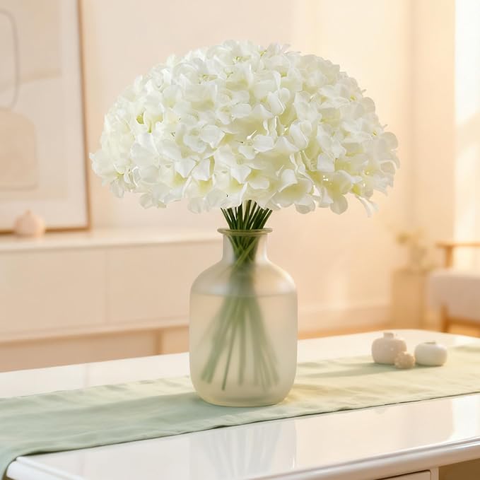 65Pcs White Hydrangea Artificial Flowers Bulk,Realistic Silk Fake Flowers with Stems,Faux Hydrangea Flowers for Wedding Home Decor Centerpieces Living Room Garden Party Baby Shower Decoration