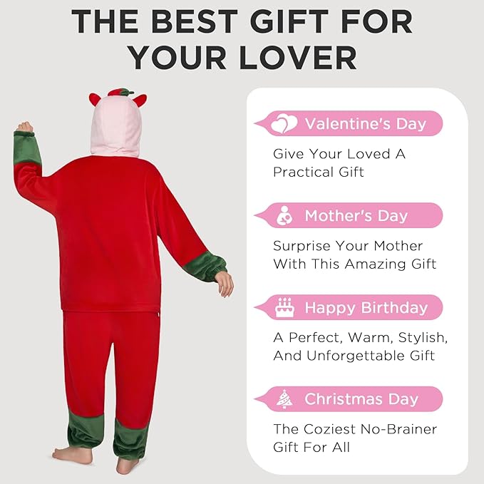 OLAOLA Adult Onesie, Flannel Unisex Animal Pajamas, Plush One Piece Sleepwear Cosplay Party Costume
