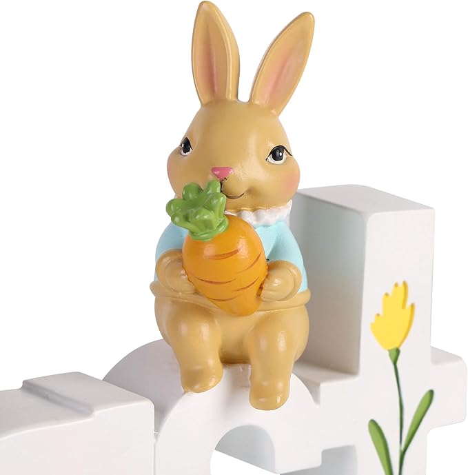 NIKKY HOME Easter Decor for Table, Easter Bunny Sign Table Decor, Cute Rabbit Centerpiece Resin Holiday Decorations for Home Kitchen Spring Decors for Gifts