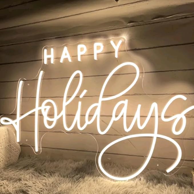 Happy Holidays Neon Sign, Custom Merry Christmas Decoration LED Neon Light Home Bar Shop Winter Festival Party Wall Art Decor Christmas Gift Size:18x11.5inches