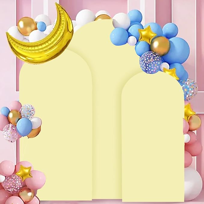 Wedding Arch Cover Set 5FT 6FT 7FT Yellow Spandex Arch Covers Stretchy Fabric for Birthday Party Boho Arch Stand Cover Set of 3 Round Top Arched Covering for Wedding Decorations