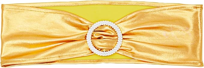 Juvale Gold Chair Sashes - 100-Pack Solid Polyester - Fits 13.5-16.5 n Chair Backs with Stretch Fit Metallic Gold Tie Backs & Silver Buckles - Wedding Decor & Party Reception