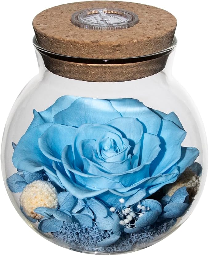 Preserved Real Roses with Colorful Mood Light Wishing Bottle,Eternal Rose,Never Withered Flowers, Christmas Anniversary Valentine's Mother's Day,a Gifts for Women 4.3inch 1pcs(Light Blue)