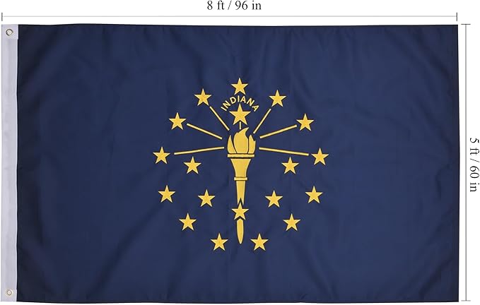 Indiana State Flag 5x8 Ft, Deluxe Full Embroidered Heavy Duty 100% Polyester Durable IN Outside Flags, Indoor/Outdoor, Sewn Stripes and Brass Grommets